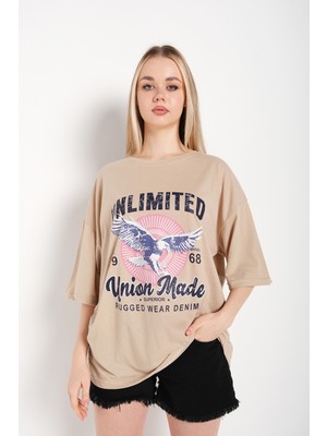 Trendseninle Kadın Unlimited Baskılı Oversize T-Shirt