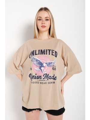 Trendseninle Kadın Unlimited Baskılı Oversize T-Shirt