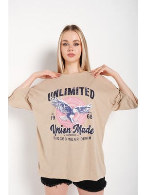 Trendseninle Kadın Unlimited Baskılı Oversize T-Shirt