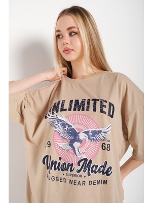 Trendseninle Kadın Unlimited Baskılı Oversize T-Shirt