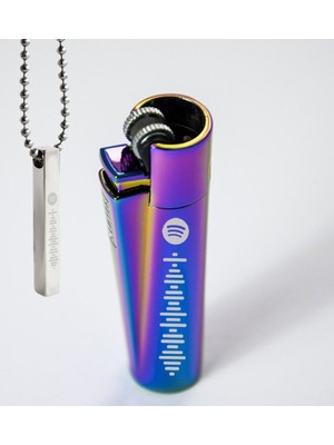 BK Kişiye Özel Isimli Spotify Barkodlu Mix-Icy Clipper Metal Çakmak ve Silver Çubuk Bar Kolye-1