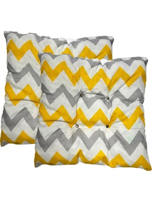 Vip Home Concept Dekoratif Pofidik Puf Sandalye Minderi Kare 35X35X7 Cm-Sarı Gri Zikzak(2 Adet)