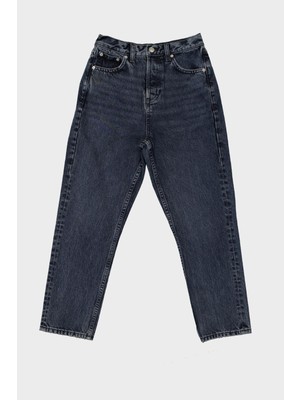 Cross Jeans Ariana Blue Black Yüksek Bel Mom Fit Düğmeli Jean Pantolon C 4525-089