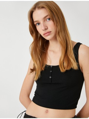 Koton Fitilli Atlet Crop U Yaka Önü Düğmeli Fitilli