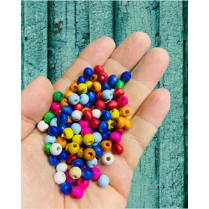 10 mm Karışık Renkli Ahşap Boncuk 100 gr ( Ort 250-310 adet )