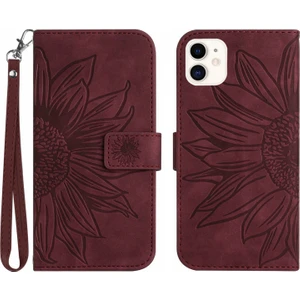 Xstep Case Apple iPhone 11 6.1 İnç İçin Cilt Dokunuşu Hissi Flip Telefon Kılıfı, Basılmış Ayçiçeği Standı Anti-Damla Pu Deri Manyetik Kayışlı (Yurt Dışından)