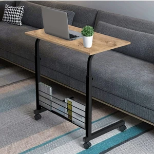 Kitaplıklı ve Yükseklik Ayarlı Laptop Sehpası ve Çalışma Masası Atlantik Çam Tekerli