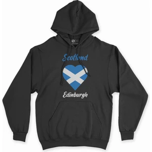 Edinburgh Iskoçya Bayraklı Kalpli Siyah Sweatshirt Hoodie