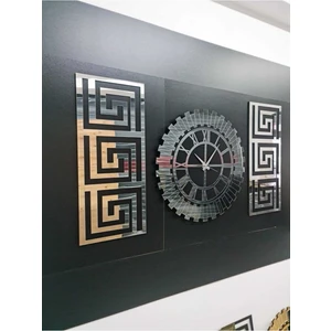 Eyka Store Xl Dekoratif 3 Lü Set Pleksi Gümüş Aynalı Şık Duvar Saati ve Dekoru Büyük Boy
