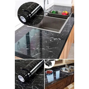 Asva Shop Siyah Yapışkanlı Kaplama Kağıdı Mermer Desenli Büyük Boy 5 Metre