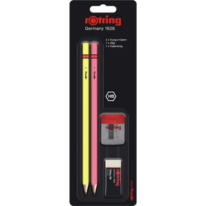 Krıspy Rotring 2 Neon Kurşun Kalem + Silgi + Kalemtıraş Seti