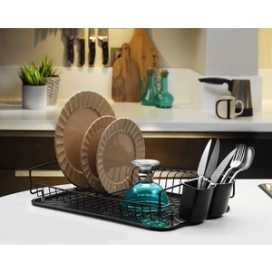 SAS Ömür Boyu Paslanmaz Bulaşıklık Bulaşık Sepeti Tek Katlı Tabaklık Termo Plastik Kaplama Siyah