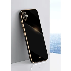 M.TK Moveteck Samsung Galaxy A04 Uyumlu Kılıf Kamera Korumalı Parlak Gold Şerit Kenarlı Yumuşak Silikon Kapak