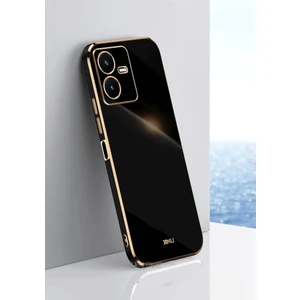 M.TK Moveteck Vivo Y22S Uyumlu Kılıf Kamera Korumalı Parlak Gold Şerit Kenarlı Yumuşak Silikon Tarz Kapak