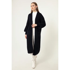 Kadın Lacivert Balon Kol Uzun Triko Hırka