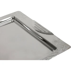 Bay Dursan Çelik Çay Tepsisi Paslanmaz Parlak Metal Çay Servis Tepsisi Prenses Desen Çay Tepsi Prenses