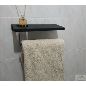 Siyah Havlu Tutacağı Raf Metal Havlu Askısı Mutfak Banyo Raflı Havluluk Metal Raflı Havluluk (Koku Hediyeli)