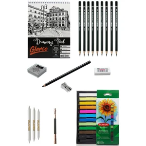 Eskiz Defteri A5 120 gr 50 Yp Lyra Dereceli Kalem Karakalem Derwent Academy Soft Pastel 12 Renk