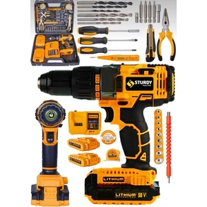 58V Japon Tech 58 V 10 Ah Darbeli Lion Çift Akülü Metal Şanzıman Turbo Şarjlı Matkap +Komple Set Bakır Sargı Yardımcı Setli
