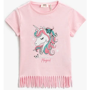 Unicorn Baskılı Püsküllü Tişört Kısa Kollu