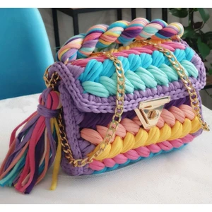 Desu accessories Kadın Fıstık Model El Örgüsü Penye Ip Omuz ve El Çantası