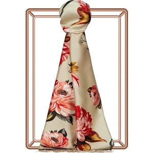 Ipekevi Camellia Desenli Ipek Şal 07801-VIZON