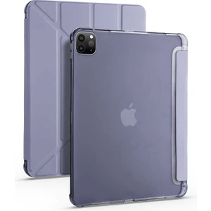 Case 4U Apple iPad Pro 12.9 2021 (5.Nesil) Kalem Bölmeli Tri Folding Smart Standlı Pu Deri Arkası Yumuşak Silikon 360 Tam Koruma Mor