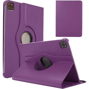 Case 4U Apple iPad Pro 12.9 2021 (5.Nesil) Uyku Modlu 360 Derece Dönebilen Standlı Tablet Kılıfı Mor
