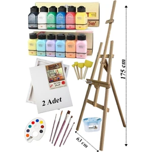 Akrilik Boya Resim Seti Artdeco 12 Renk 75 ml Akrilik Boya Şövalye 2 Tuval 25X35 Fırça Spatula Şövale