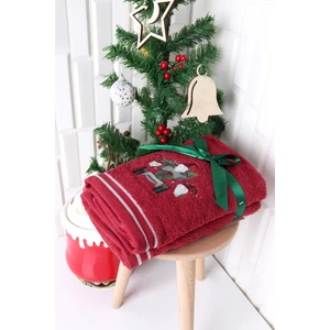 %100 Pamuk Yılbaşı Araba Nakışlı 2'li 50X70 Happy New Year El/yüz Havlusu