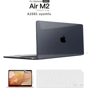 Macbook Air 13.6 Inç M2 Çip A2681 Tam Uyumlu Alt Üst Kılıf + Klavye Kılıfı + Ekran Koruyucu Film