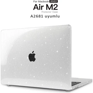 Apple Macbook Air M2 13.6 Inç 2022 M2 Çip A2681 Uyumlu Simli Şeffaf Koruyucu Sert Kapak Parlak