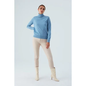 Valerıa Pullover Boğazlı Ince Kadın Triko Kazak Mavi