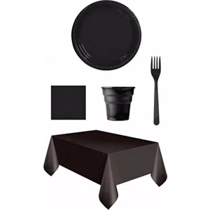 Parti Station Plastik Tabak Bardak Çatal Peçete Masa Örtüsü Set Gold Gümüş Kırmızı Siyah Sarı Yeşil Turuncu Mor Pembe