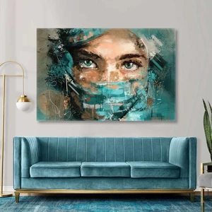 SML Tablo Eşaplı Kadın Yeşil Gözlü Dijital Sanat Oryantel Esintili Kanvas Tablo