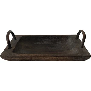 Boho Bazzar Paulownıa Ağacı El Yapımı Berıs Dikdörtgen Kulplu Sunum Tepsisi 32,5*20,4cm