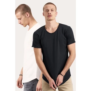 Tarz Cool 2'li Paket Beyaz-Siyah Pis Yaka Salaş T-Shirt