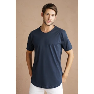 Tarz Cool Lacivert Erkek Oval Kesim Slim Fit Pis Yaka Salaş T-Shirt