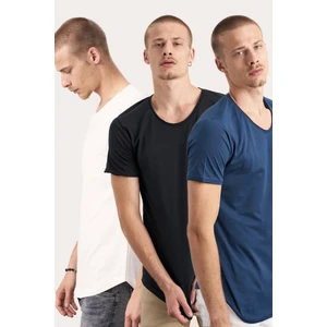 Tarz Cool 3'lü Paket Beyaz-Siyah-Lacivert Pis Yaka Salaş T-Shirt