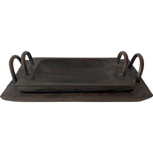 Boho Bazzar Paulownıa Ağacı El Yapımı Berıs  Kulplu Dikdörtgen Sunum Tepsisi 2 Boy