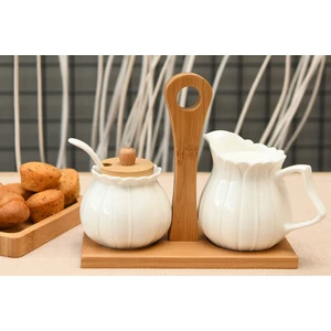 Boho Bazzar Bambu Altlıklı Porselen Sos Seti 17*8*8cm