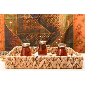 Boho Bazzar Hasır El Yapımı Kalın Örgü Dikdörtgen Tepsi 40*31*6 cm