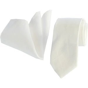 Exve Exclusive Beyaz Sade Doğal Kravat Mendil Seti