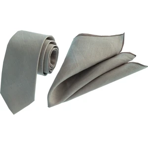 Exve Exclusive Bej Sade Geçişli Doğal Kravat Mendil Seti