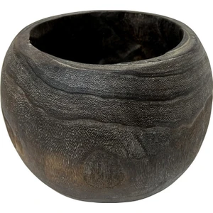 Boho Bazzar Chalı Paulownıa Ağacından El Yapımı Yuvarlak Meyvelik/ Saksı/ Sunum Kabı 21,5*17CM