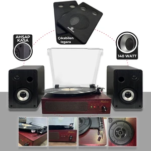 MTX-303S Set Nostaljik Pikap Plak Çalar ve Hoparlör Ses Sistemi (Bluetooth Usb)