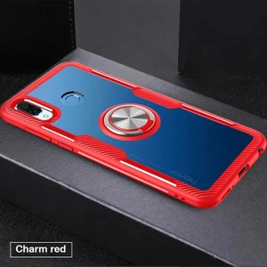 Huawei P20 Lite Kılıf Yüzüklü Silikon Kenarlı Kılıf Kırmızı