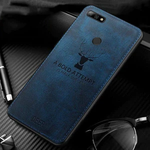 Huawei Honor 7c Kılıf Silikon Kenar Kumaş Kılıf Mavi