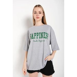 Kadın Happıness Baskılı Oversize Tshirt
