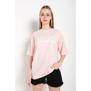 Kadın Happıness Baskılı Oversize Tshirt